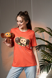 Женская футболка 11856 Чебурашка Оранжевая