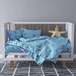 Детское постельное белье в кроватку бязь премиум / Зайки бело-голубой